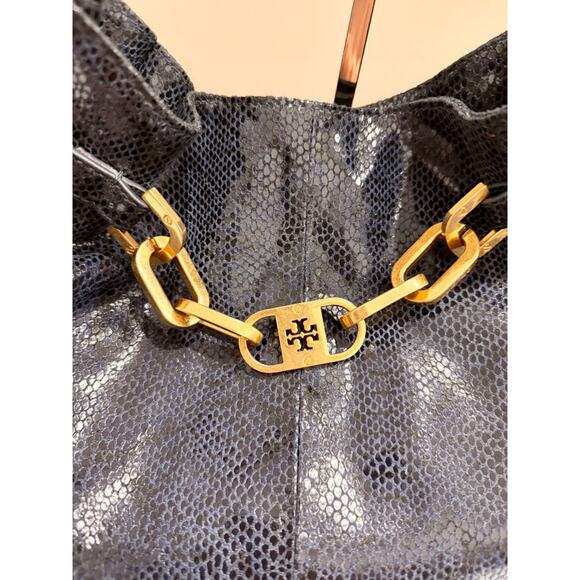 Tory Burch Snake Embossed Patent Leather Shoulder Hobo Handbag with Chain - Picture 6 of 13
